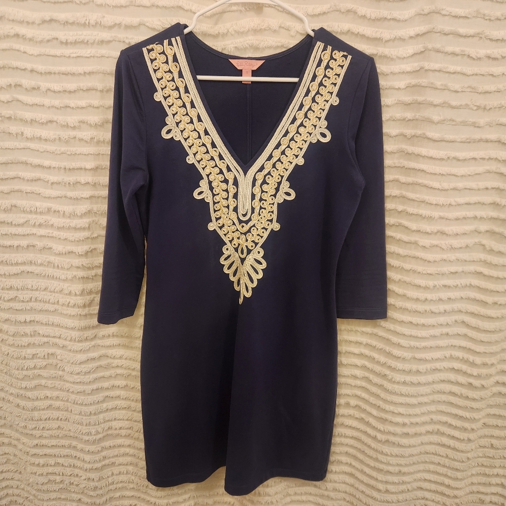 Lilly Pulitzer Fitted Dress  embroidered‎ Navy Blue Size small